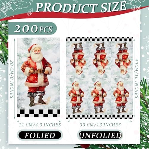 Karenhi 200 Pcs Christmas Napkins Disposable Hand Towels for Bathroom 2 Ply Santa Claus Decorative Paper Guest Towels Black and White Bathroom Guest Napkins Xmas Party Supply for Holiday Baby Shower