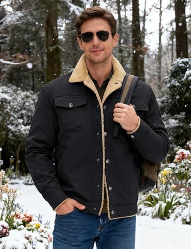 MAGNIVIT Men's Cotton Cargo Jacket Winter Sherpa Fleece Lined Work Jacket Coats with 5 Pockets