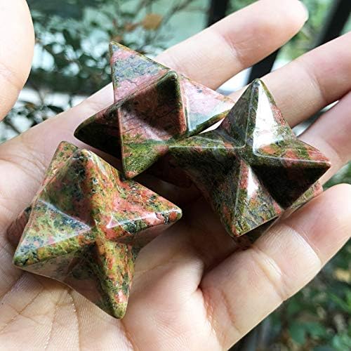 Fekuar Unakite Crystal Merkaba Star for Healing Reiki Spiritual Divine Therapy Energy, Pocket Stone Eight-Pointed Stars 1"(25mm)