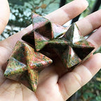 Fekuar Unakite Crystal Merkaba Star for Healing Reiki Spiritual Divine Therapy Energy, Pocket Stone Eight-Pointed Stars 1"(25mm)