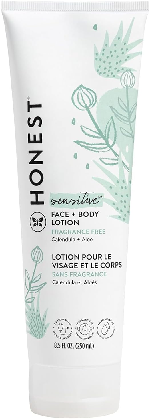 The Honest Company Hydrating Face and Body Lotion, Fast Absorbing, Naturally Derived, Hypoallergenic, Fragrance-Free, Sensitive, 8.5 fl oz