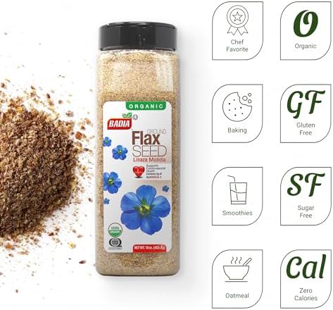 Badia Organic Ground Flax Seed, 16 oz - Superfood High in Fiber & Omega-3, Certified Organic, Non-GMO, Baking, Smoothies & Cooking