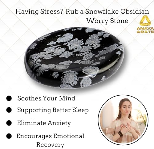 Anaya Agate Snowflake Obsidian Worry Stones Certified Crystal Thumb Worry Stone for Anguish Relaxing and Soothing Balance Stones for Meditation, Stress Relief Crystals and Healing Stones for Men Women