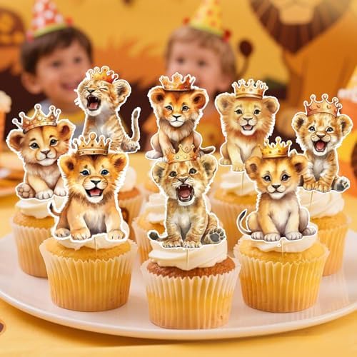 36 Pcs Lion Cupcake Toppers Lion Animals Cake Decorations Lion Baby Shower Decorations Lion Birthday Party Decorations for Boy Girls Birthday Party