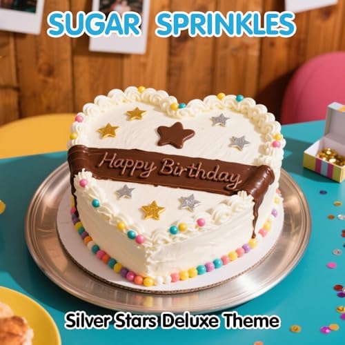 Silver Star Sprinkles,130g Mix Size,Edible Candy Star Sprinkle for Cake Decorations,,Sugar Decorations for Baking,Ice Cream,Cookies,Dessert,Donuts,Cupcake Toppers,Birthday Wedding Party Mother's Day Easter Supplies