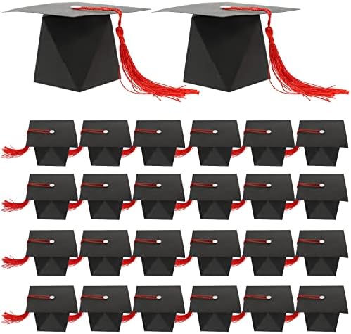 PRETYZOOM Graduation Cap Boxes 50Pcs Doctoral Hat Candy Treat Boxes for Graduation Party Favor Sweet Biscuit Containers 3.54X3.54X2.36 Inch