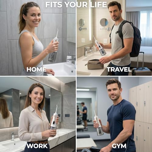 Cordless Portable Water Flosser for Teeth | Deep Cleaning, Gentle on Gums | 5 Smart Modes | LED Display | 350ML Tank | IPX7 Waterproof | 8 Tips | Rechargeable