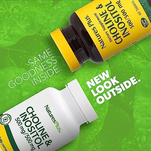 NaturesPlus Choline & Inositol - 500 mg, 60 Vegetarian Tablets - Nervous System Support & Healthy Liver Function - Gluten-Free - 60 Servings
