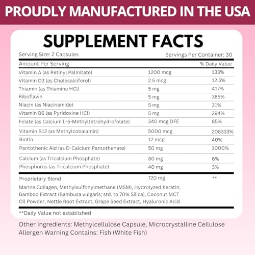 B12 with Hyaluronic Acid, Collagen and Folate – 25000 mcg B12 Complex | Maximize Absorption & Energy | Gluten Free USA Made, B1, B2, B3, B6, B7, B12 vitamins 5000 mcg Methylcobalamin - 60 Capsules