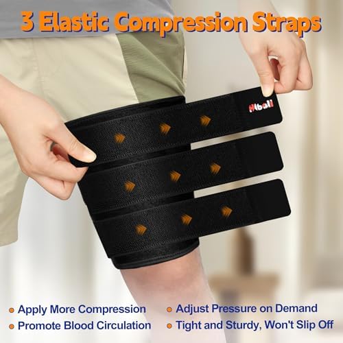 Hiball Adjustable Thigh and Hamstring Compression Sleeve with 3 Pressure Straps, Thigh Brace for Women Men, Non-Slip Hamstring Compression Wrap, Quad Support Bandage, Upper Leg Brace for Pulled Groin