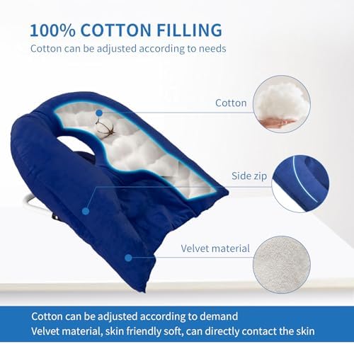 Face Down Pillow for Sleeping, Prone Pillow for Vitrectomy or Retinal Surgery, Adjustable Height Face Down Sleep, Retina Lying Eye Surgery Recovery (Velvet-Dark blue)