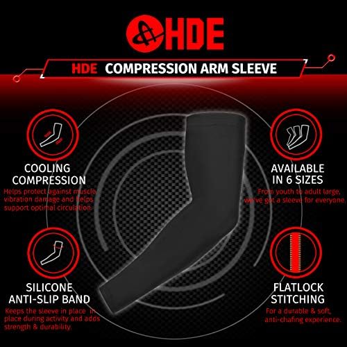 HDE Arm Sleeves for Men Women, Compression Sleeve Arm UV Protection Basketball Baseball Football (Pair)