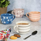 Mr. Coffee Cappuccino Bliss 4 Pack 23 OZ Latte Assorted Decorated Design Stoneware Mugs
