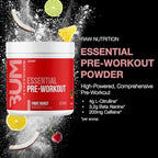RAW Essential Pre-Workout Powder (Fruit Burst) - Chris Bumstead Sports Nutrition Supplement for Men & Women - Preworkout Energy Powder with Caffeine, L-Citrulline, L-Tyrosine, & Beta Alanine Blend