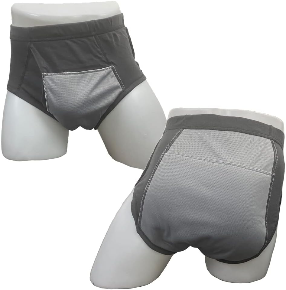Men's Washable Incontinence Shorts Open Underwear Adults Patient Reusable Breathable Pant Diapers for Adults Prostate 500ml (XX-Large, Black)