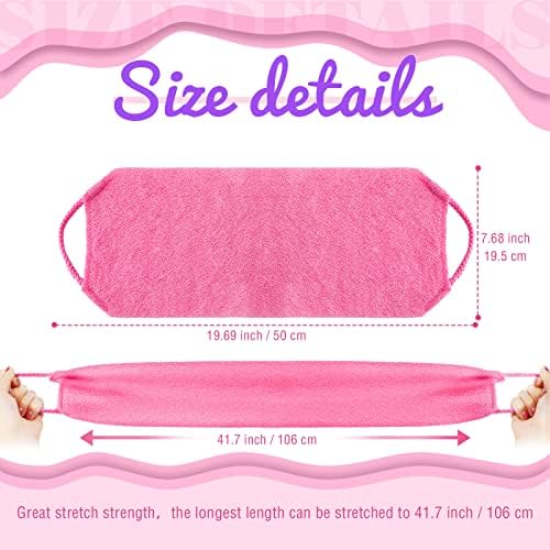 Exfoliating Back Scrubber with Handles for Shower for Women Exfoliating Back Cloth Body Extended Length Scrubber Towel Nylon Stretchable Pull Strap Wash Cloth for Bath Body 2 Pack