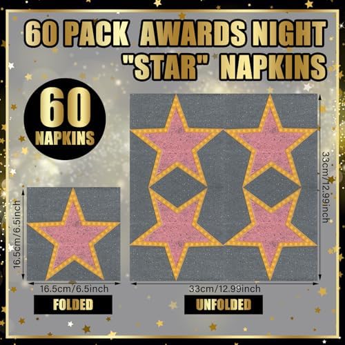 60 Pcs Movie Star Cocktail Paper Napkins 6.5 x 6.5 Inches Disposable Paper Napkins Dessert Beverage Napkin for Decoupage Luncheon Napkin for Theme Party Wedding Birthday Party