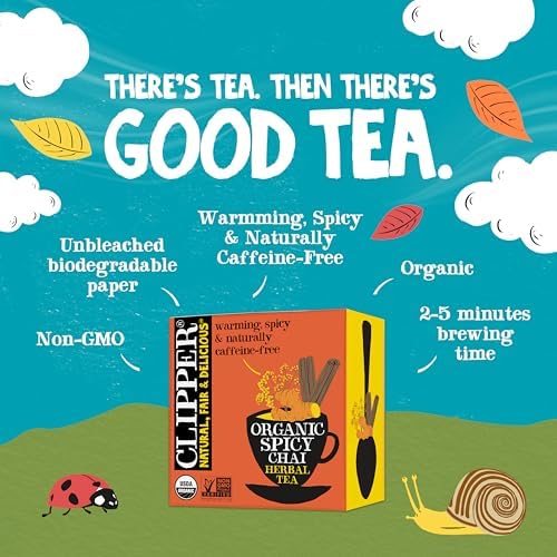 Clipper Tea Spicy Chai Herbal Tea – Caffeine Free, USDA Organic, Great Hot or Iced – Warming, Spicy, Natural, Fair & Delicious – 50 Tea Bags