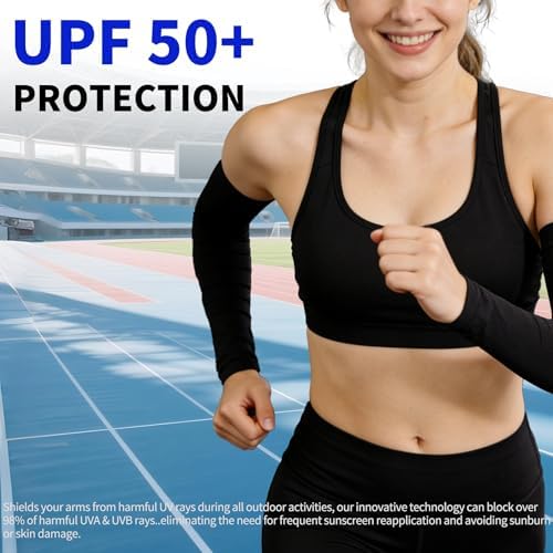SHEVERCH 2 Pairs Cooling Arm Sleeves Sun UV Protection Sports Compression Sleeves for Men Women