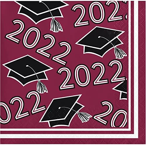 Creative Converting Class of 2022 Burgundy Red Beverage Napkins, 5"