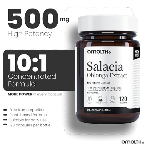 AMALTH Salacia Oblonga Capsules 500 mg | Salacia Oblonga Extract Supplement | Herbal Extract Formula | Plant Based Supplement | Natural Botanical Capsules | Non-GMO | 120 Veg Capsules