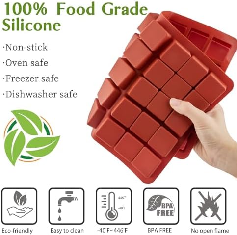 JOERSH 2PCS Square Silicone Caramel Hard Candy Molds for Chocolate, Truffles, Ganache, Jelly, Praline, Brownie, Butter, Ice Cube Tray