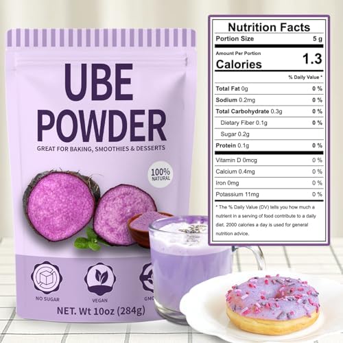 10oz Pure Natural Purple Ube Powder, Yam Powder for Baking, Purple Sweet Potato Food Color, No Sugar, Vegan & Sourced Superfood for Smoothies, Drinks & Desserts