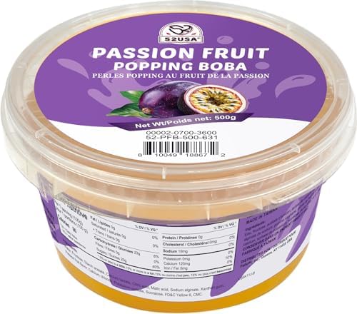52USA Passion Fruit Popping Boba (500g), Popping Pearls for Bubble Tea, Beverages, Sweets, Ice Cream, Shakes, Desserts & Smoothies Topping, 1.1 Pound (Pack of 1)