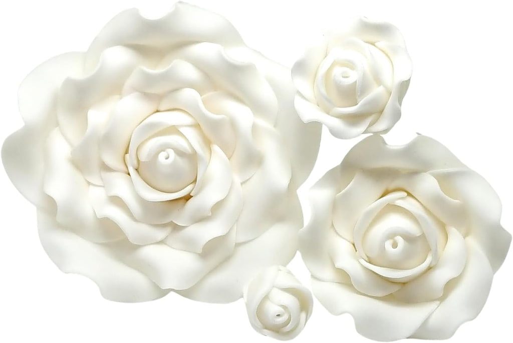 Sugar roses white *4 sizes to choose from* wired flower cake decoration topper (3 1/2" x 1) - Multi buy pay 1 P&P - Handmade to order from the UK 10 day delivery.