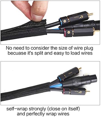 Alex Tech 10ft - 1/2 inch Cord Protector Wire Loom Tubing Cable Sleeve Split Sleeving For USB Cable Power Cord Audio Video Cable – Protect Cat From Chewing - Black