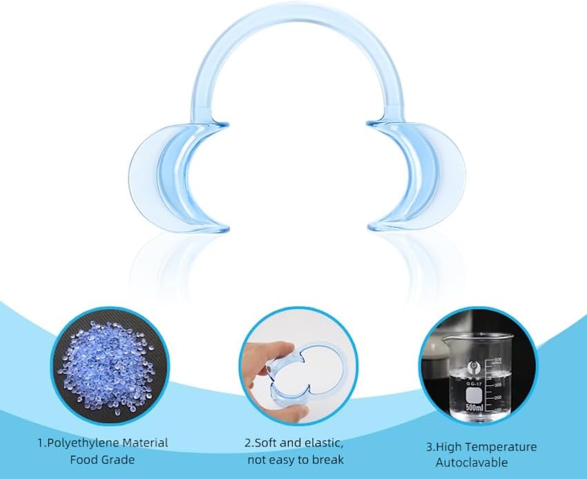 Dental Cheek Retractor Mouth Opener for Teeth Whitening Blue C-Shape (Size S, M, L Pack of 3)