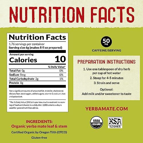 ECOTEAS Organic Yerba Mate Loose Leaf Tea – Unsmoked (Air Dried) Traditional Cut – 1 lb – From Argentina – Kosher, Non-GMO, Gluten-Free (Pack of 2)