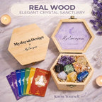 MYDAYS&DESIGN 7 Chakra Healing Crystals Set for Meditation Yoga Reiki, Amethyst Cluster, Lapis Lazuli, Opal, Green Aventurine, Citrine, Sunstone, Black Tourmaline with Wooden Gift Box and Guidebook
