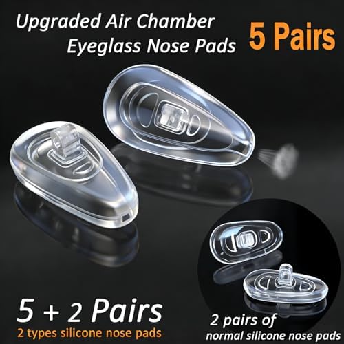 PTSLKHN 5 Pairs of Eyeglass Nose Pads, Upgraded 15x8mm Soft Silicone Air Chamber Eyeglasses Nose Pads, Screw-in Glasses Nose Pad Replacement Kit.