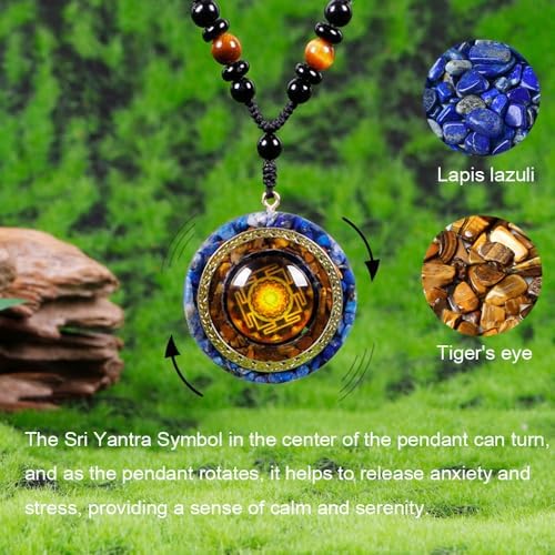 Day Day Up Orgonite Necklace - Sri Yantra Rotatable Pendant For Anti Stress Anxiety & Meditation - Malachite And Tiger Stone For Spiritual Healing & Positive Energy