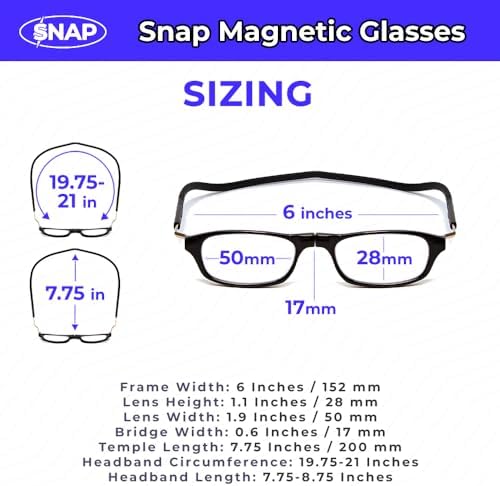 Calabria Snap Magnetic Bridge Front Connect L-XL Reading Glasses Clear or Blue Light Lens Men Women Around Neck Hang Readers