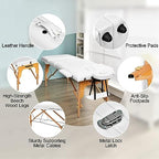 Giantex 84inch Folding Massage Table Lash Bed, Portable 3 Sections Spa Salon Tattoo Bed with Face Cradle Armrests Wooden Legs, Professional Massage Bed Height Adjustable with Carry Case (White)