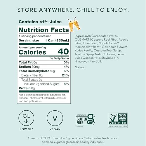 OLIPOP Prebiotic Soda Pop, Cream Soda, Pantry Pack Packed with Prebiotics, Fiber, and Botanicals, Gluten Free, GMO Free, 12oz (12-Cans)