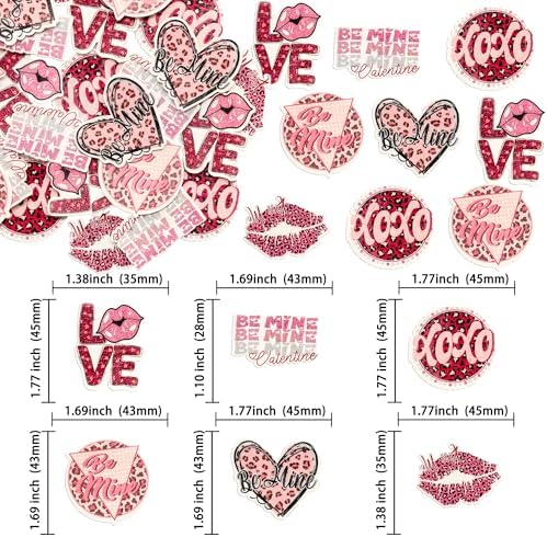 Gyufise 48Pcs Edible Valentine's Day Heart Love Cupcake Toppers Wafer Paper Leopard Be Mine Lipstick XOXO Cupcake Picks Decorations for Valentine's Day Birthday Anniversary Party Supplies