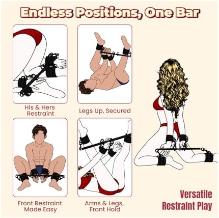 Spreader Bar Sex Toys BDSM Bondage Restraints with Handcuffs Ankle Cuffs for Couples Adults SM Games Adjustable 22-36 Inch
