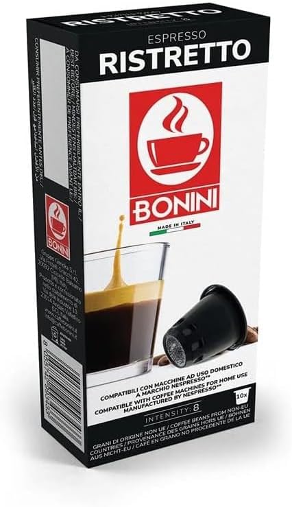 Bonini RISTRETTO Coffee Pods Compatible with Nespresso 100% Italian Coffee Capsules (Pack of 10, Total 100 Pods)