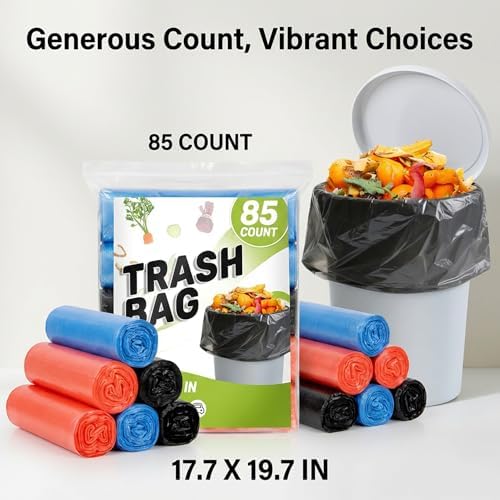 85 Pcs Small Trash Can Bags - MAQIHAN 2.6 Gallon Small Plastic Garbage Bags Trash Can Liner Garbage Bag for Bathroom Bedroom Kitchen Living Room College Dorm Office Home Essentials (Black,Red,Blue)