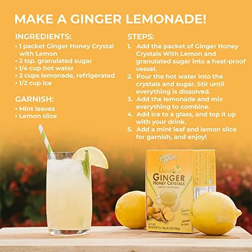 Prince of Peace Instant Lemon Ginger Honey Crystals, 30 Sachets – Instant Hot or Cold Beverage – Easy to Brew Ginger and Honey Crystals