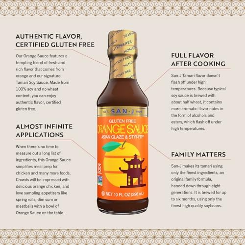 San-J - Spice of Life Variety Pack- Teriyaki, Orange Sauce, Szechuan, Thai Peanut - All Gluten Free Cooking Sauces - Non-GMO - 10 oz. Bottles - 4 Pack