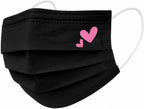 50Pcs Cute Pink Face Masks,Valentine Disposable Face Mask, Pink And Black Masks with Hearts Printed,3Ply Full Face Protection