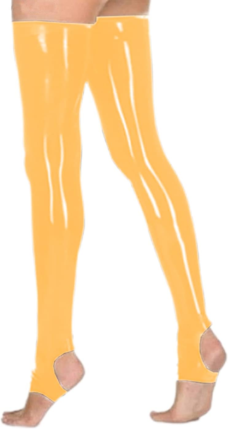 Lingerie PVC Stocking Open Toe Foot Stockings Faux Leather High Tube Dance Socks Thigh Highs Stock,Yellow,6XL