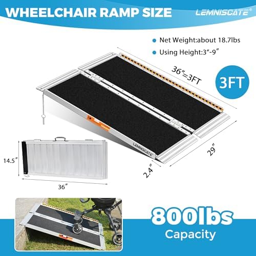 LEMNISCATE Portable Wheelchair Ramp 3FT, Non-Slip Aluminum Handicap Ramp with Handle, Folding Wheel Chair Ramps for Homes Steps, Stairs, Entry, Threshold, Doorways, Scooter, 800LBS Capacity
