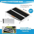 LEMNISCATE Portable Wheelchair Ramp 3FT, Non-Slip Aluminum Handicap Ramp with Handle, Folding Wheel Chair Ramps for Homes Steps, Stairs, Entry, Threshold, Doorways, Scooter, 800LBS Capacity