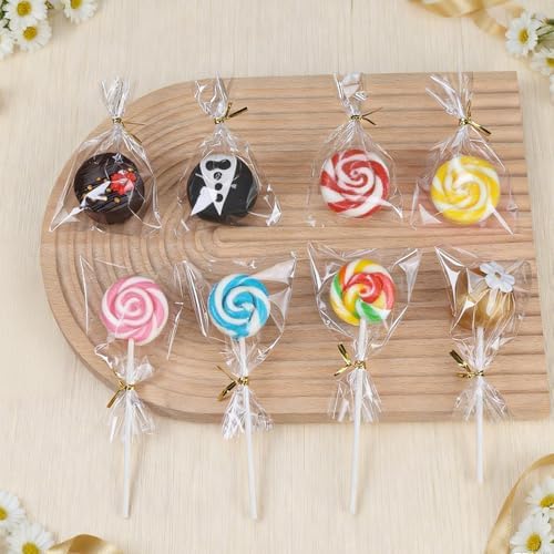 ROSPAKTEK 100 Pcs Cellophane Treat Bags 3x5 Inch with 100 Twist Ties - OPP Plastic Cake Pop Bags for Lollipop, Candy, Chocolate, Cookie Wrapping & Buffet