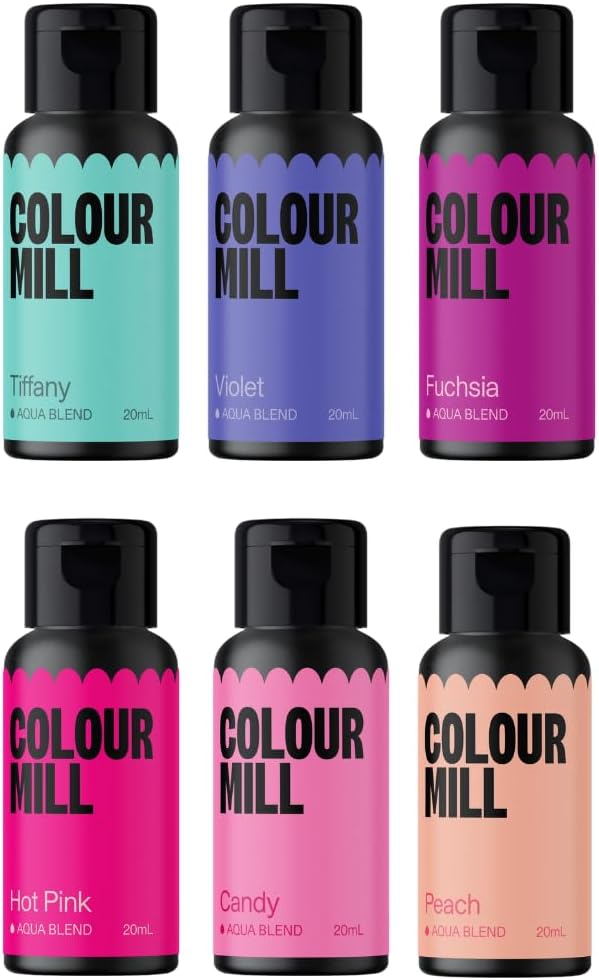 Colour Mill Fairytale Pack Aqua Blend Water-Based Food Coloring, 20 Milliliters Each of 6 Colors: Candy, Hot Pink, Fuchsia, Peach, Tiffany and Violet